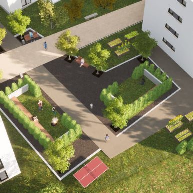 H+F Architekten Wettbewerb ehemaliges Bauhofgelände Freianlage mit Grillplatz